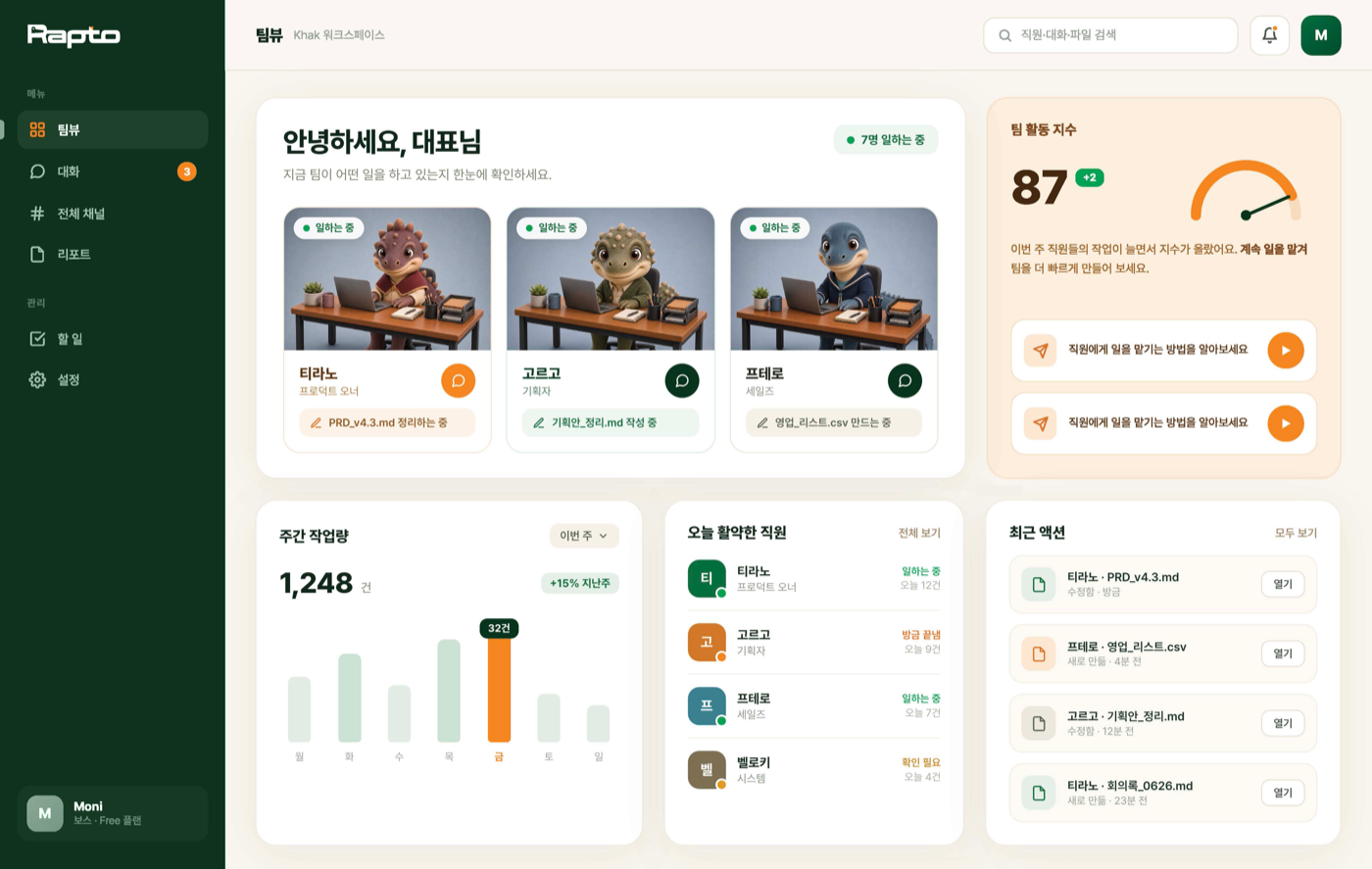 아침에 확인하는 rapto 대시보드